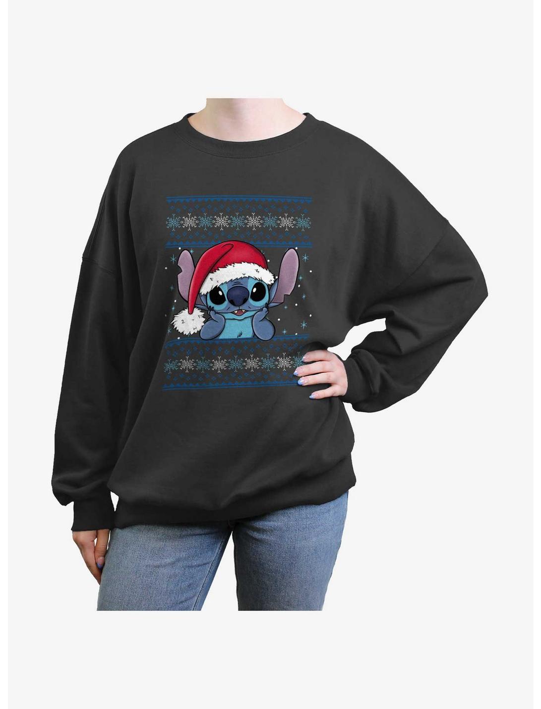 Disney Lilo & Stitch Santa Stitch Ugly Christmas Womens Oversized Sweatshirt, CHARCOAL, hi-res