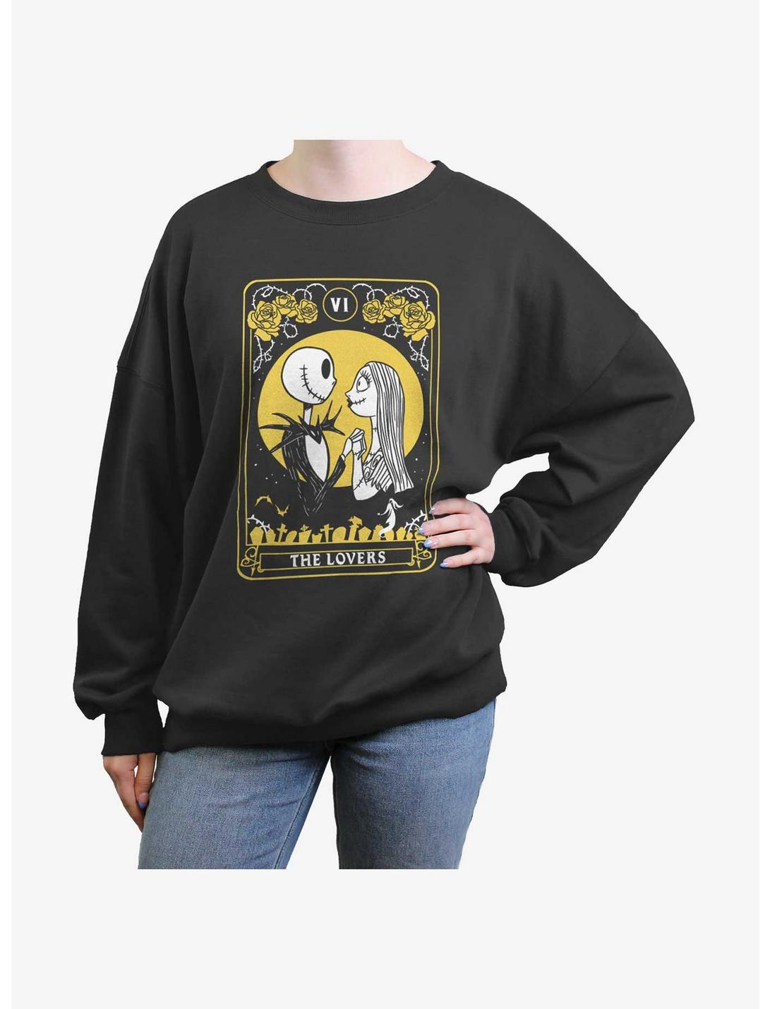 Disney The Nightmare Before Christmas Jack and Sally The Lovers Tarot Womens Oversized Sweatshirt, CHARCOAL, hi-res