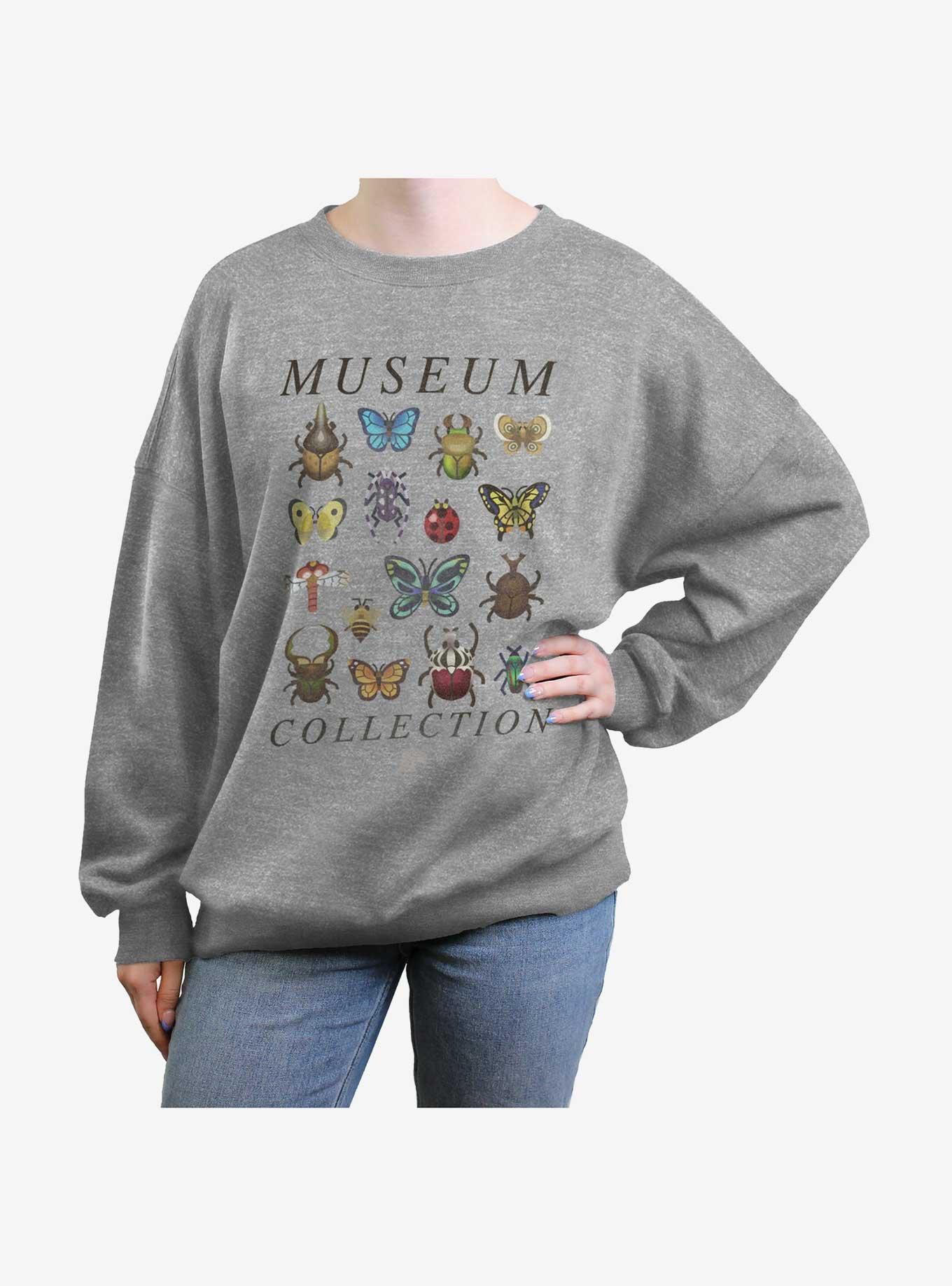 Animal Crossing Bug Collection Womens Oversized Sweatshirt, HEATHER GR, hi-res