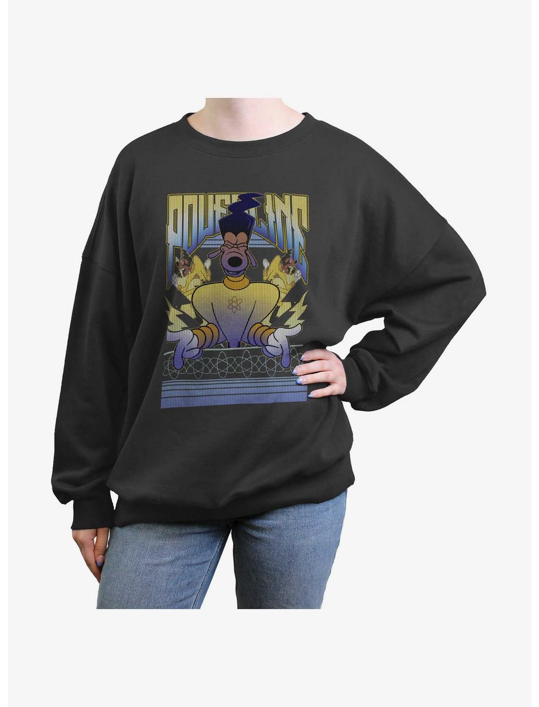Disney Goofy Powerline Jam Womens Oversized Sweatshirt, CHARCOAL, hi-res