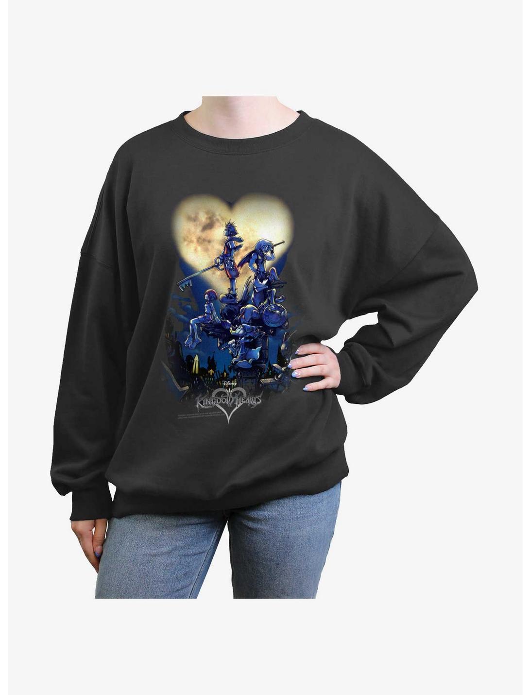 Disney Kingdom Hearts Moon Heart Womens Oversized Sweatshirt, CHARCOAL, hi-res
