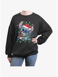 Disney Lilo & Stitch Santa Stitch Christmas Lights Womens Oversized Sweatshirt, CHARCOAL, hi-res