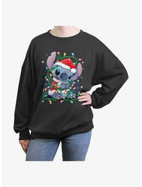 Disney Lilo & Stitch Santa Stitch Christmas Lights Womens Oversized Sweatshirt, , hi-res