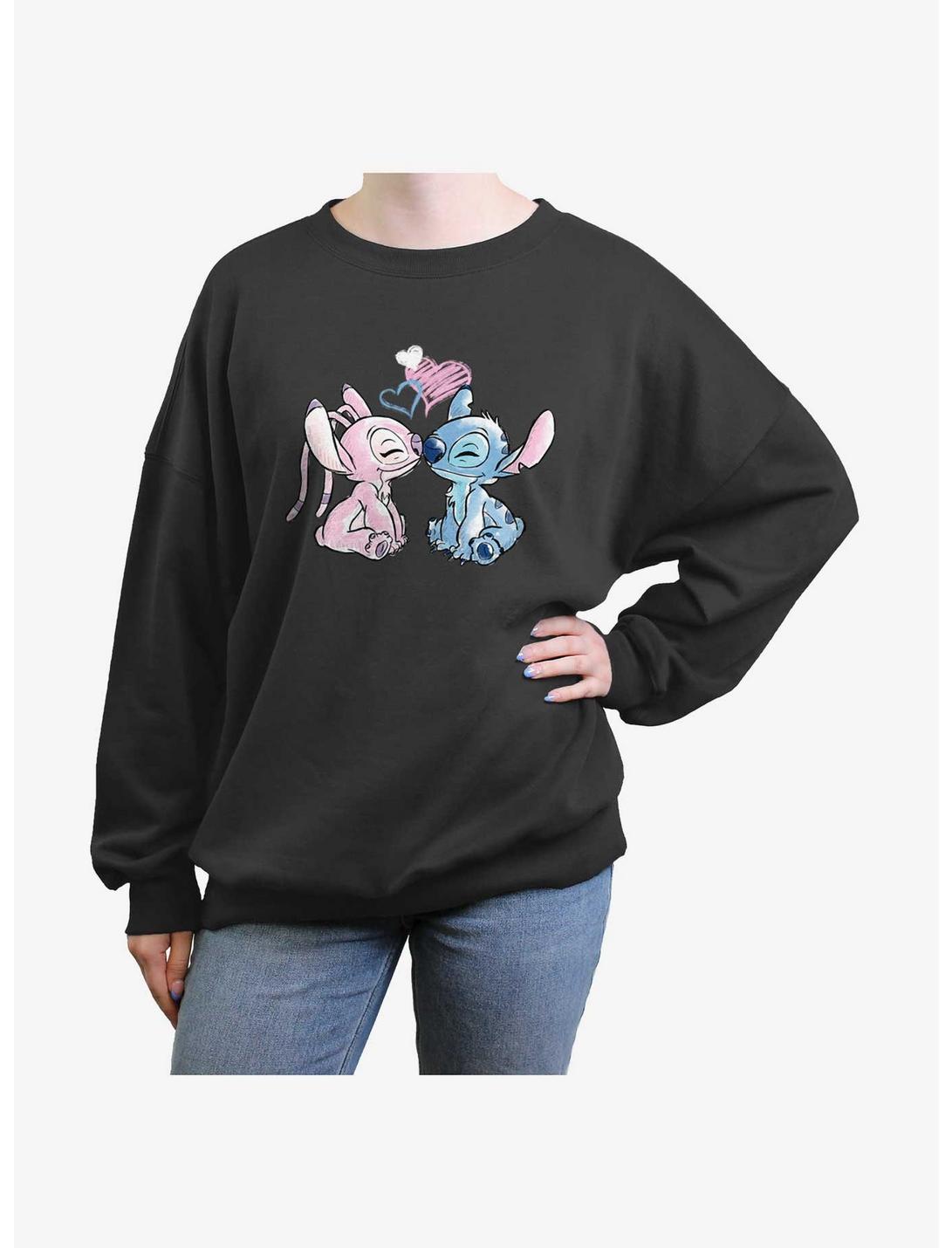 Disney Lilo & Stitch Angel and Stitch Love Womens Oversized Sweatshirt, CHARCOAL, hi-res