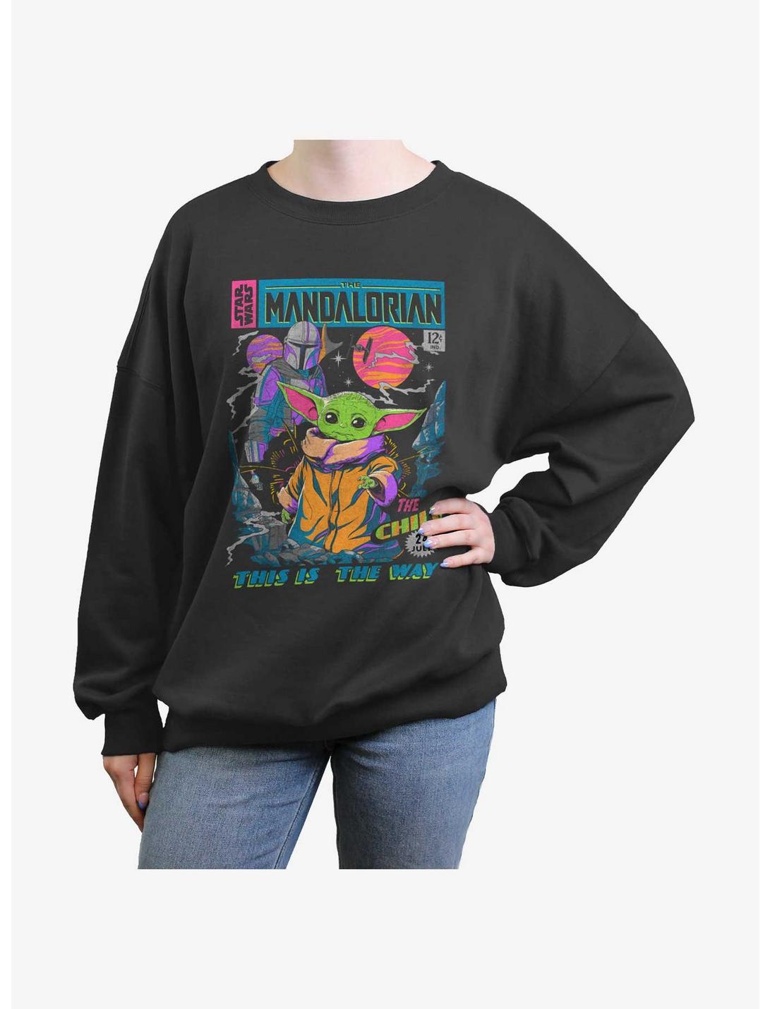 Star Wars The Mandalorian Neon Poster Womens Oversized Sweatshirt, CHARCOAL, hi-res
