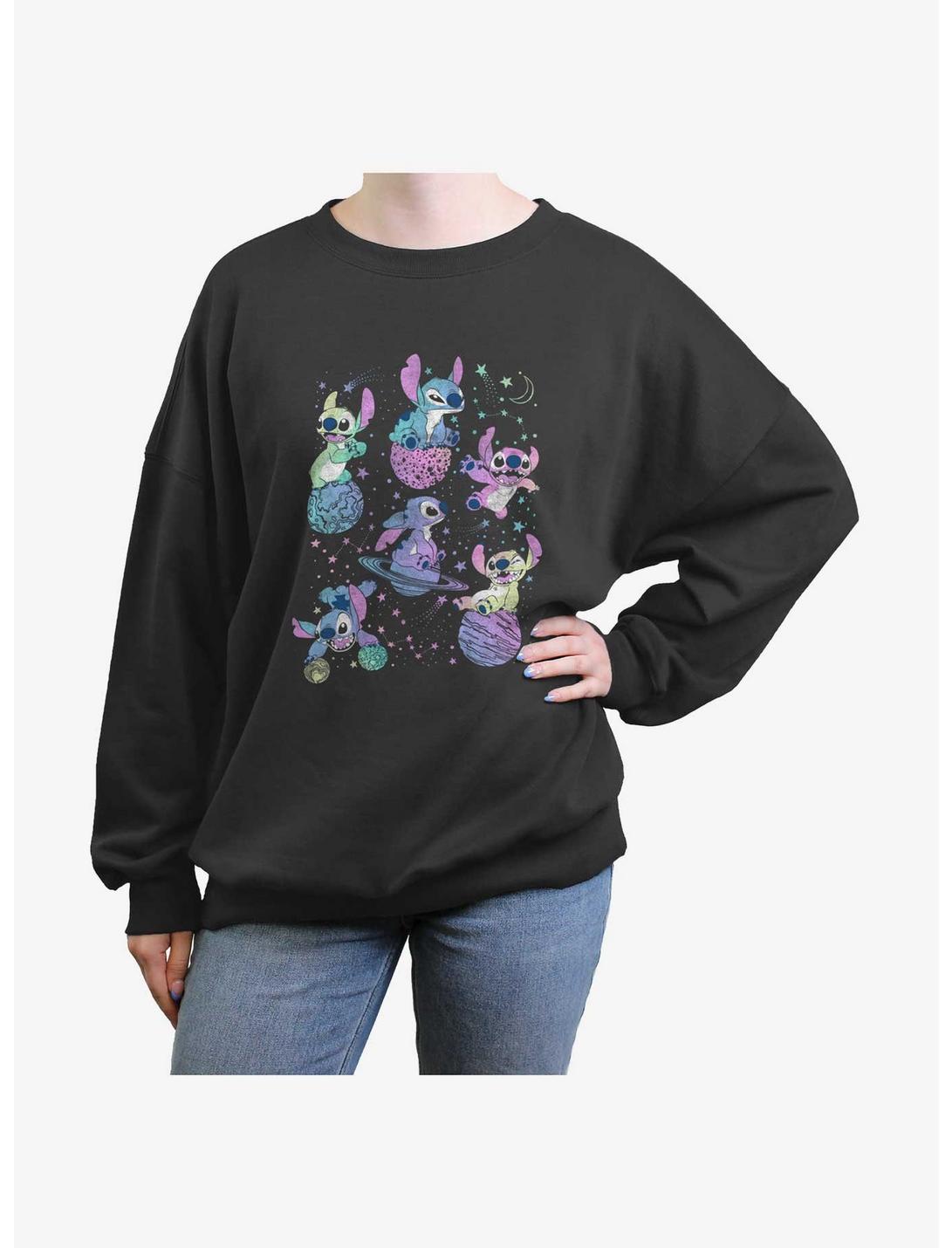 Disney Lilo & Stitch Planetary Stitch Womens Oversized Sweatshirt, CHARCOAL, hi-res