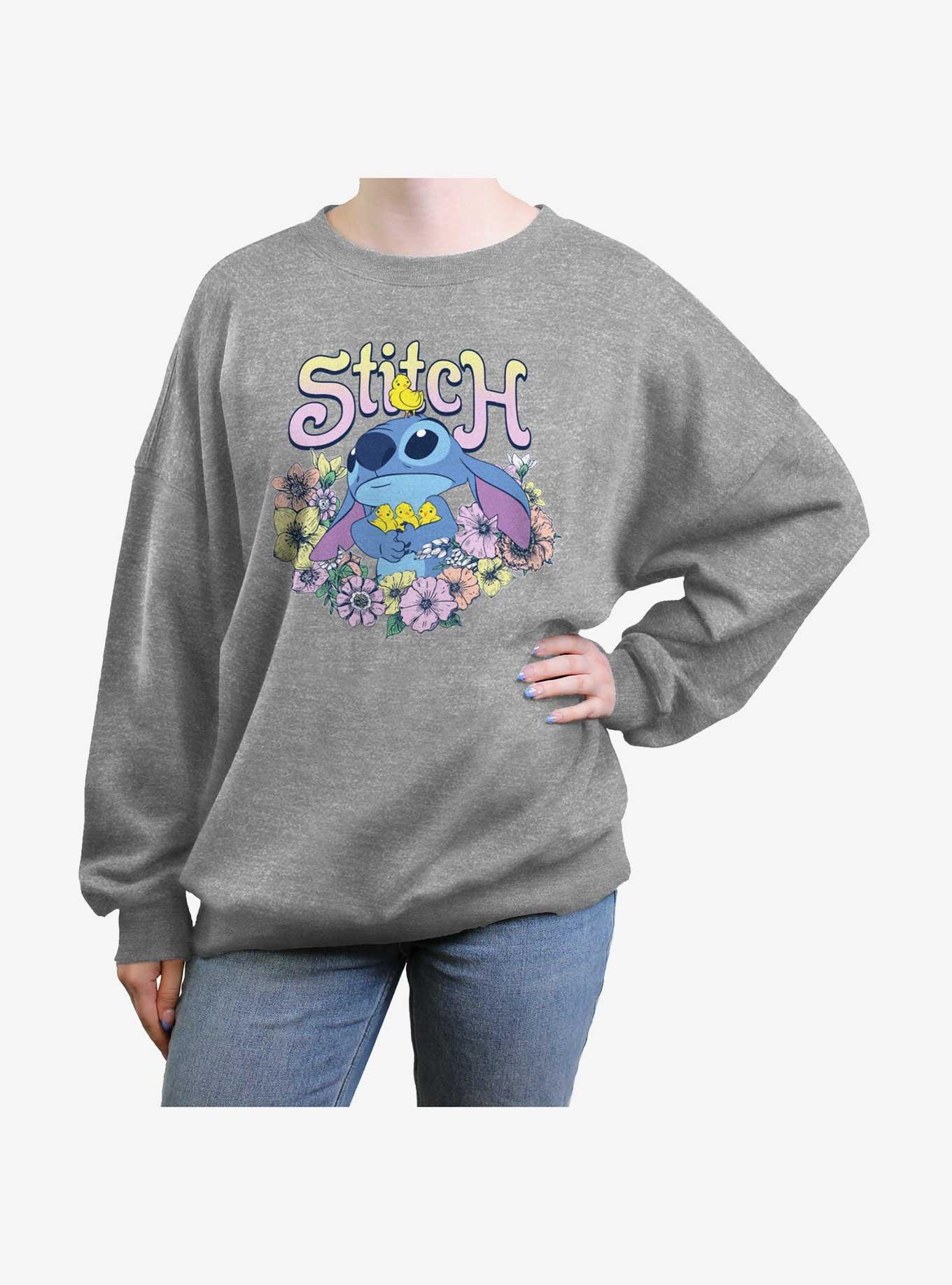 Disney Lilo & Stitch Spring Stitch Womens Oversized Sweatshirt, HEATHER GR, hi-res