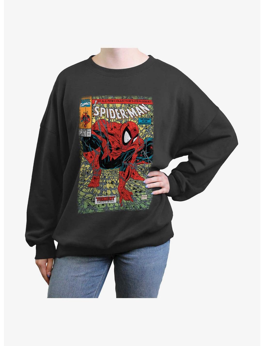 Marvel Spider-Man: Across The Spider-Verse Spider Torment Womens Oversized Sweatshirt, CHARCOAL, hi-res