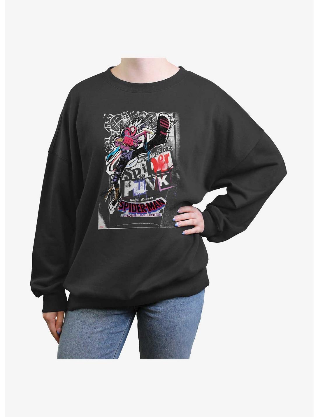 Marvel Spider-Man: Across The Spider-Verse Spider-Punk Poster Womens Oversized Sweatshirt, CHARCOAL, hi-res