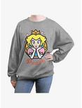 Mario Peach Hearts Womens Oversized Sweatshirt, HEATHER GR, hi-res