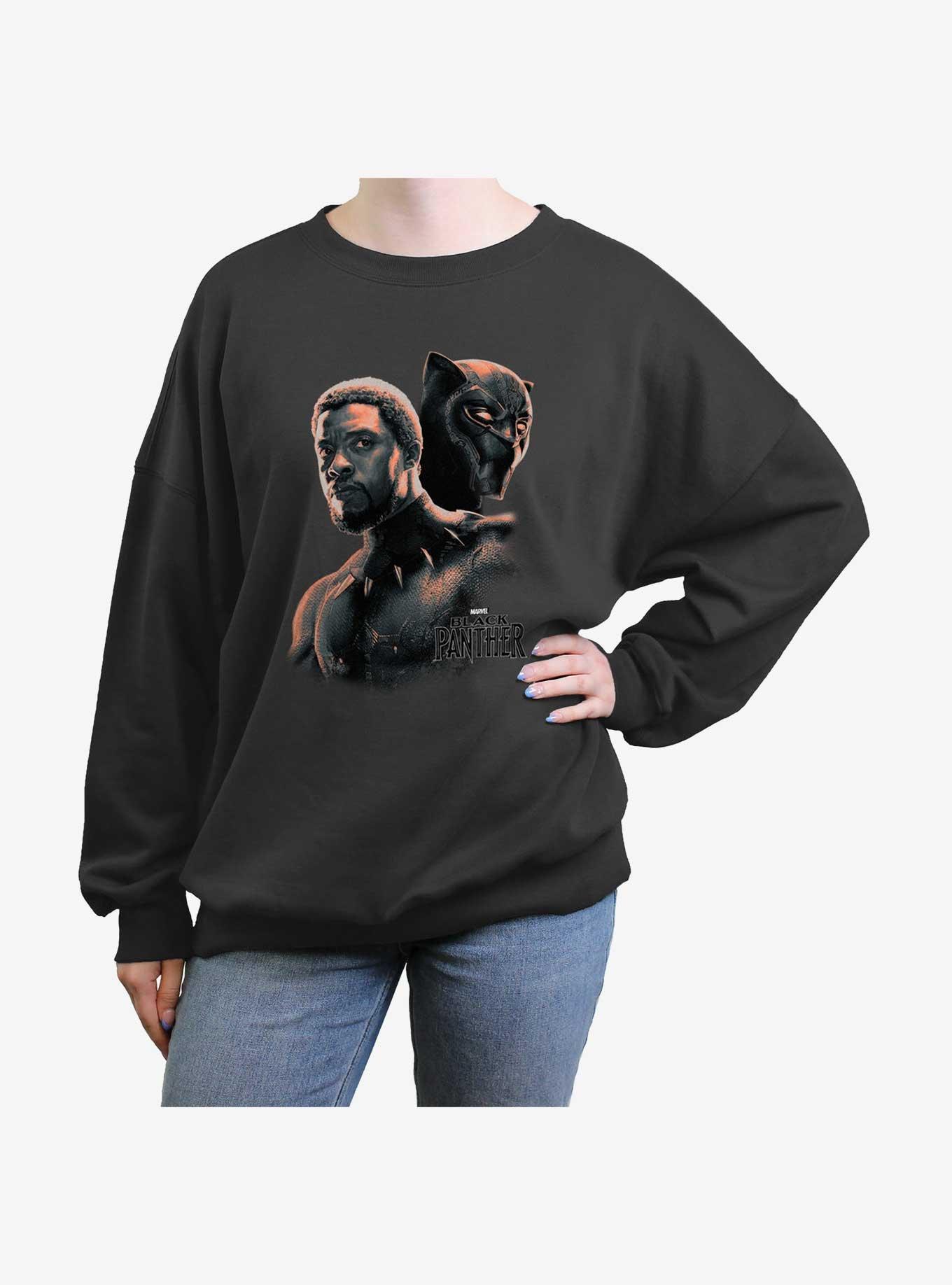 Marvel Black Panther King T'Challa Unmasked Womens Oversized Sweatshirt, CHARCOAL, hi-res