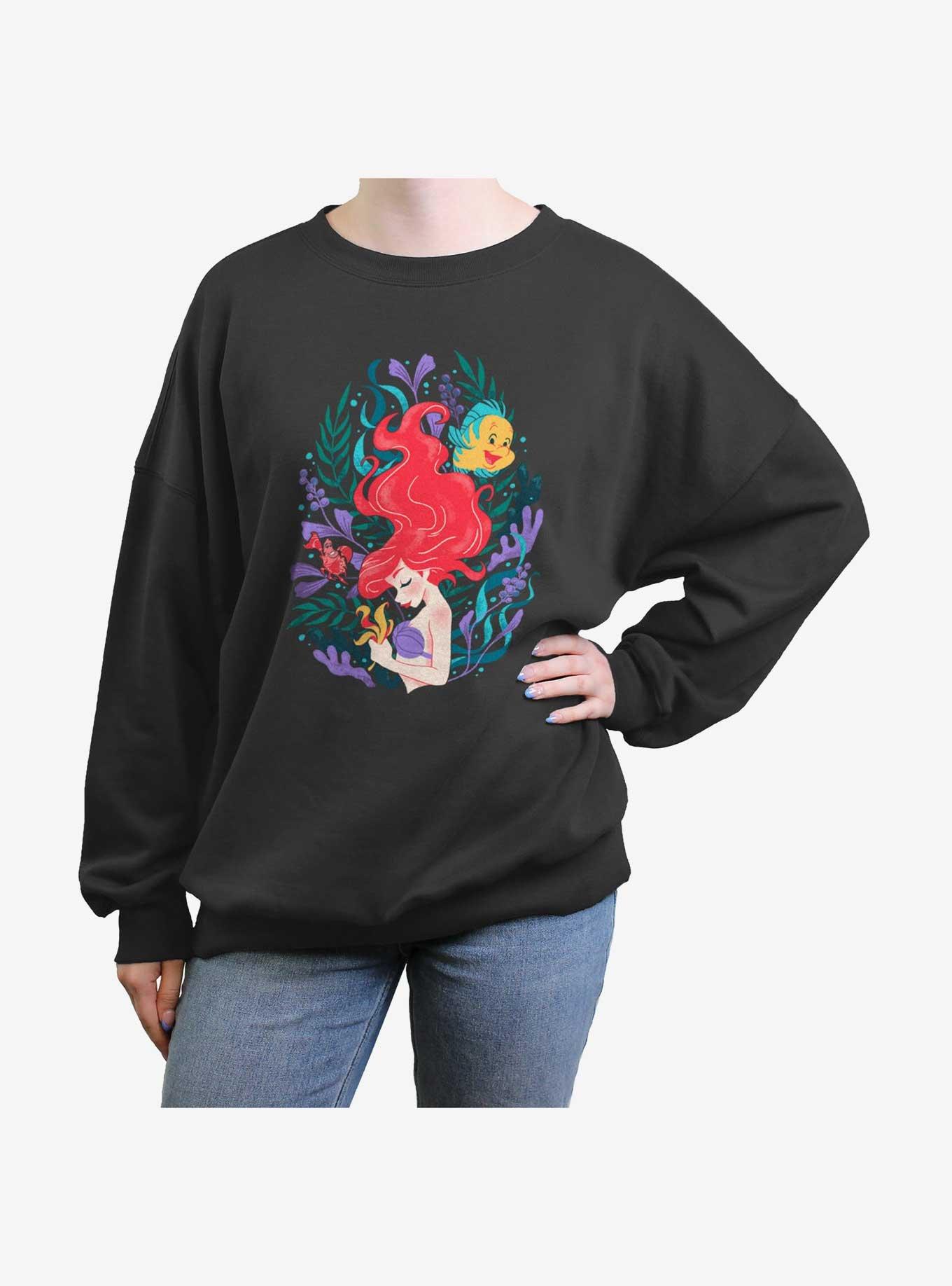 Disney The Little Mermaid Leafy Ariel Womens Oversized Sweatshirt, CHARCOAL, hi-res