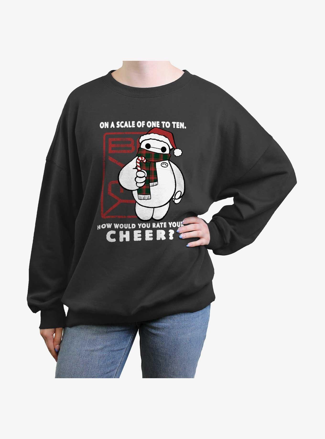 Disney Big Hero 6 Baymax Christmas Cheer Scale Womens Oversized Sweatshirt, CHARCOAL, hi-res