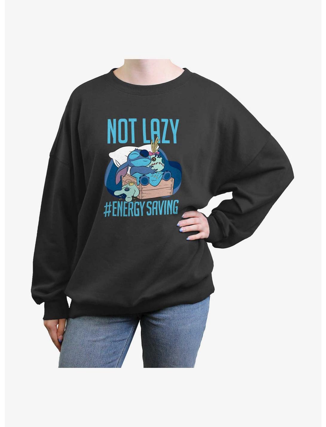 Disney Lilo & Stitch Not Lazy Energy Saving Womens Oversized Sweatshirt, CHARCOAL, hi-res
