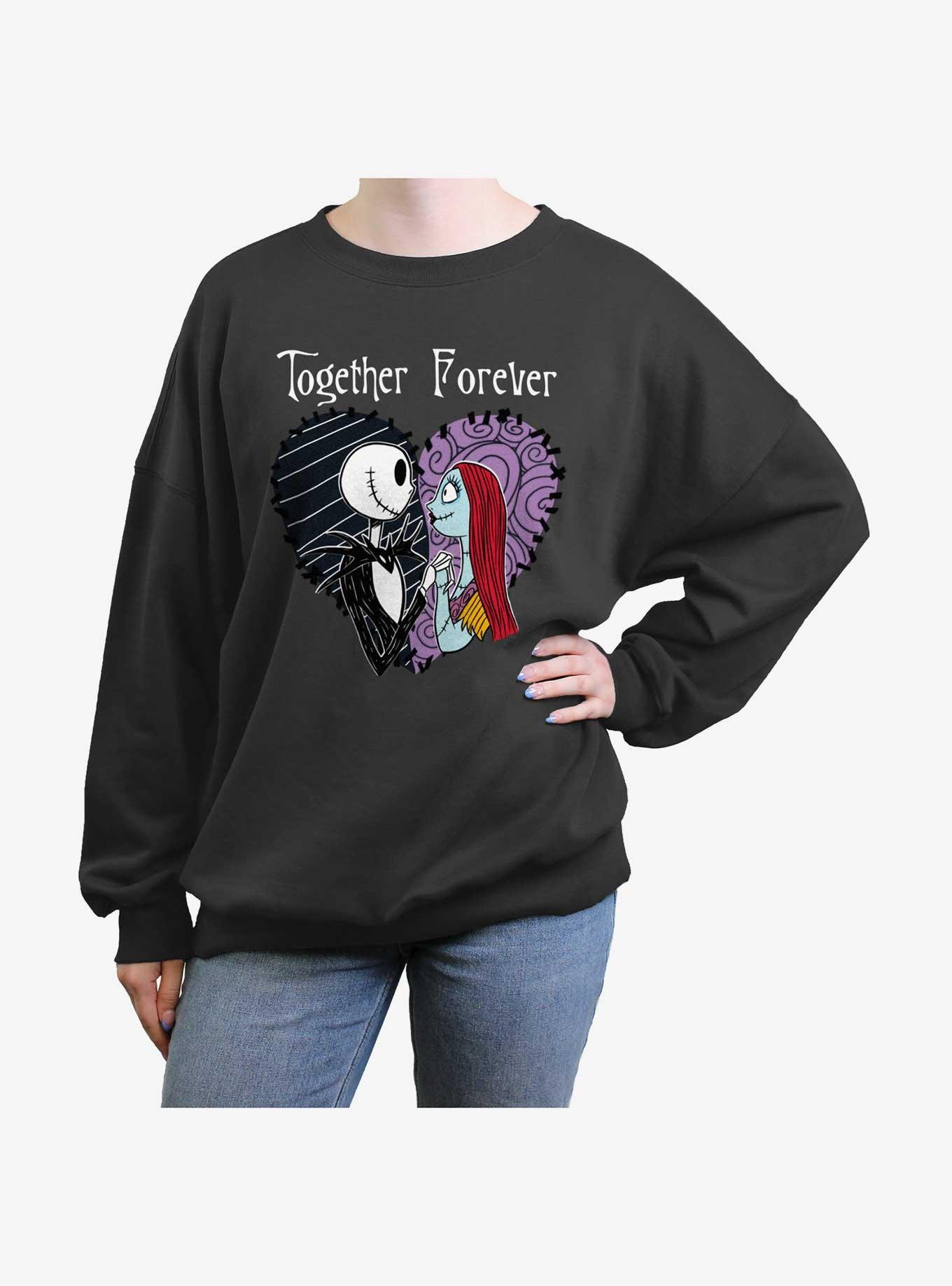 Disney The Nightmare Before Christmas Jack and Sally Together Forever Womens Oversized Sweatshirt, CHARCOAL, hi-res