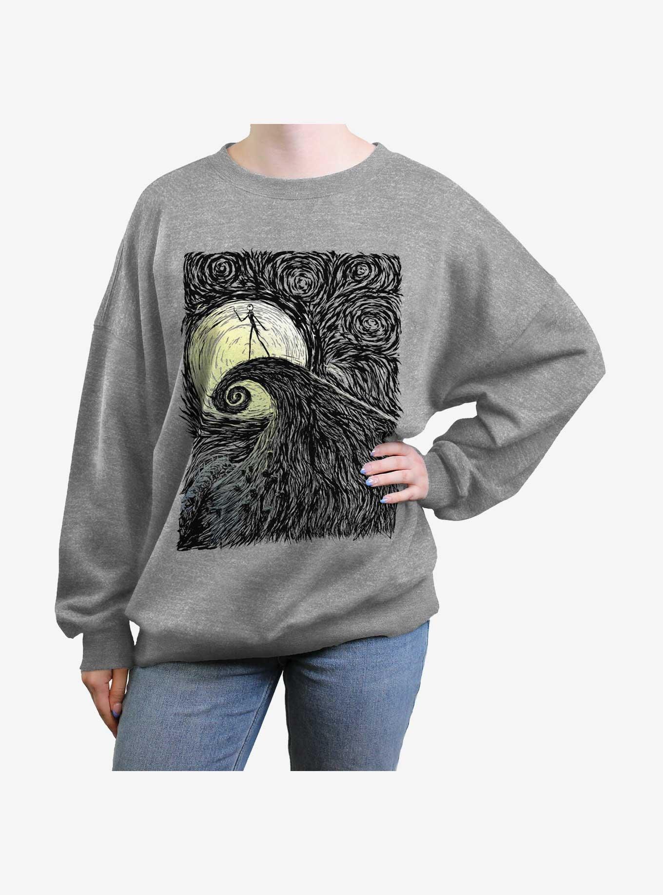 Disney The Nightmare Before Christmas Jack On Spiral Hill Womens Oversized Sweatshirt, HEATHER GR, hi-res