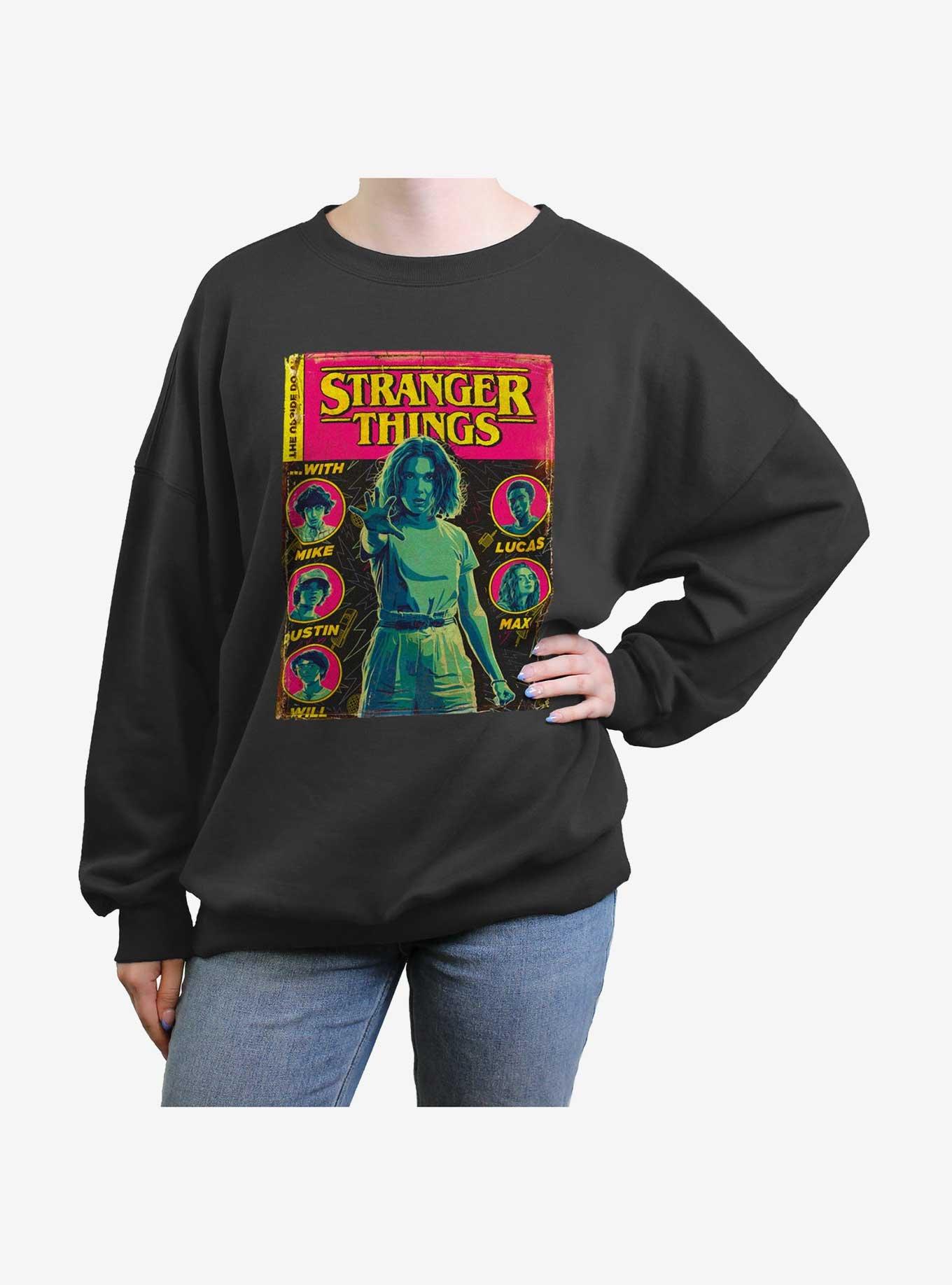 Stranger Things Comic Cover Womens Oversized Sweatshirt, CHARCOAL, hi-res