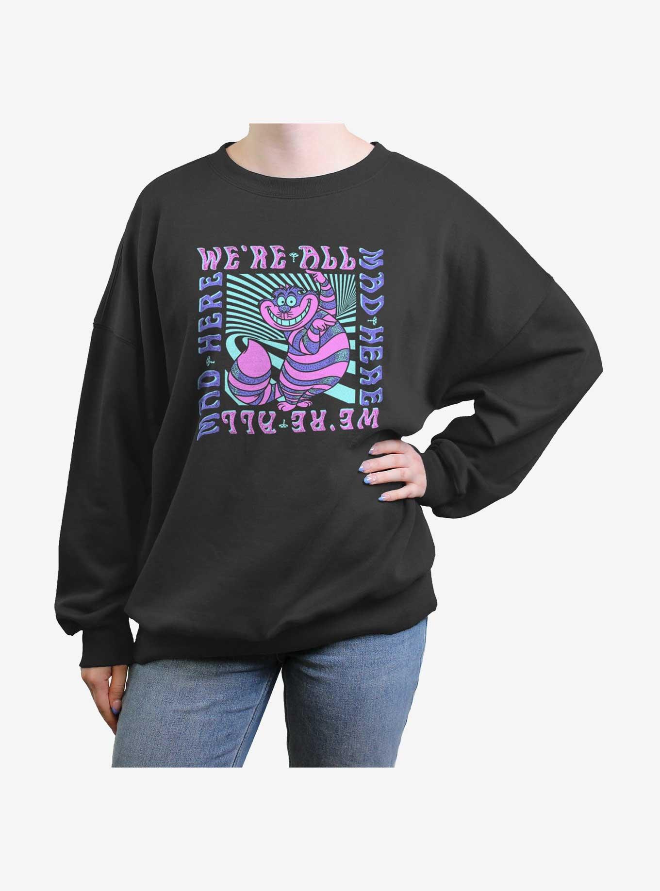 Disney Alice In Wonderland Cheshire Cat Mad Here Trip Womens Oversized Sweatshirt, CHARCOAL, hi-res