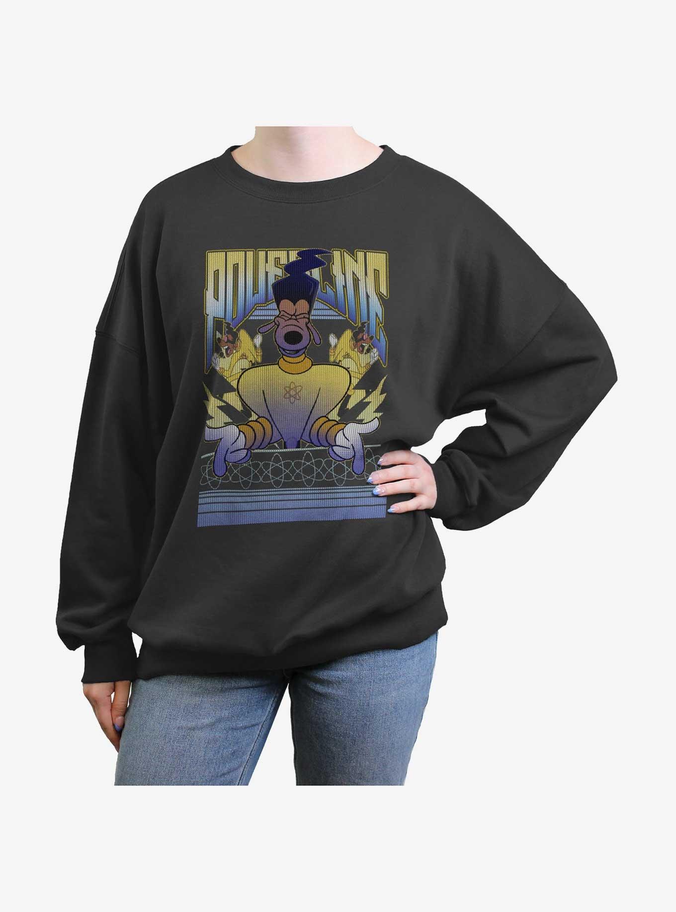 Disney Goofy Powerline Jam Womens Oversized Sweatshirt, CHARCOAL, hi-res