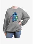Disney Lilo & Stitch Stitch Froggie Womens Oversized Sweatshirt, HEATHER GR, hi-res