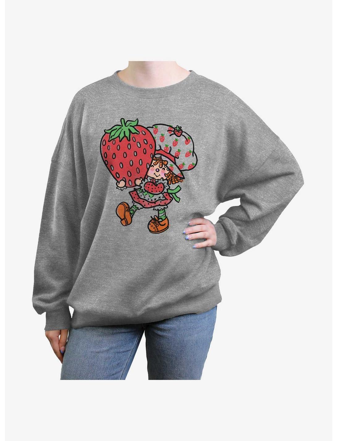 Strawberry Shortcake Big Strawberry Womens Oversized Sweatshirt, HEATHER GR, hi-res