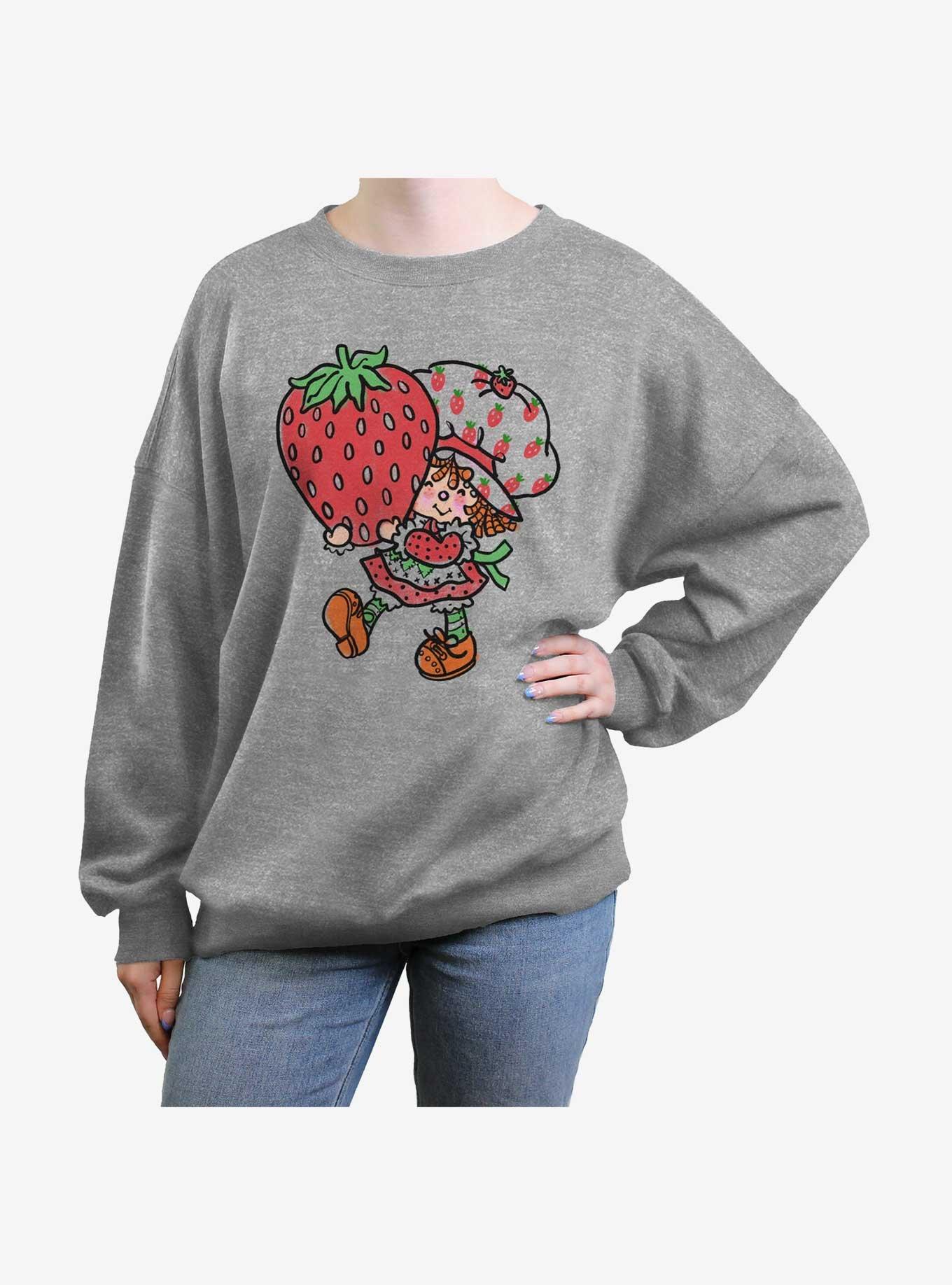 Strawberry Shortcake Big Strawberry Womens Oversized Sweatshirt, HEATHER GR, hi-res