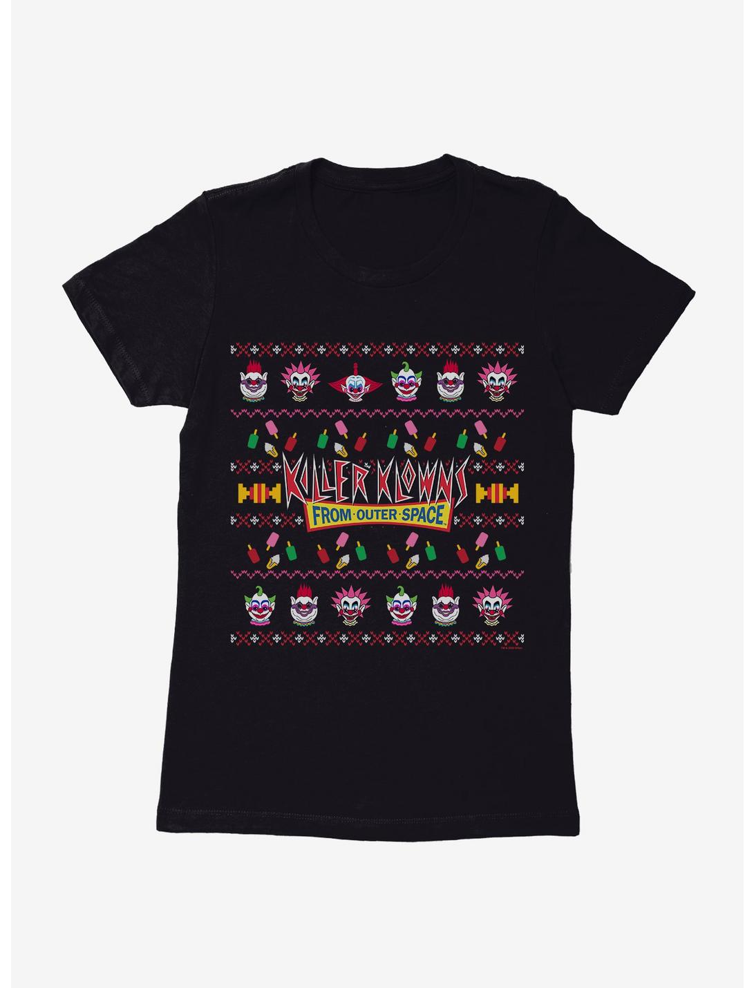 Killer Klowns From Outer Space Ugly Christmas Sweater Pattern Womens T-Shirt, BLACK, hi-res