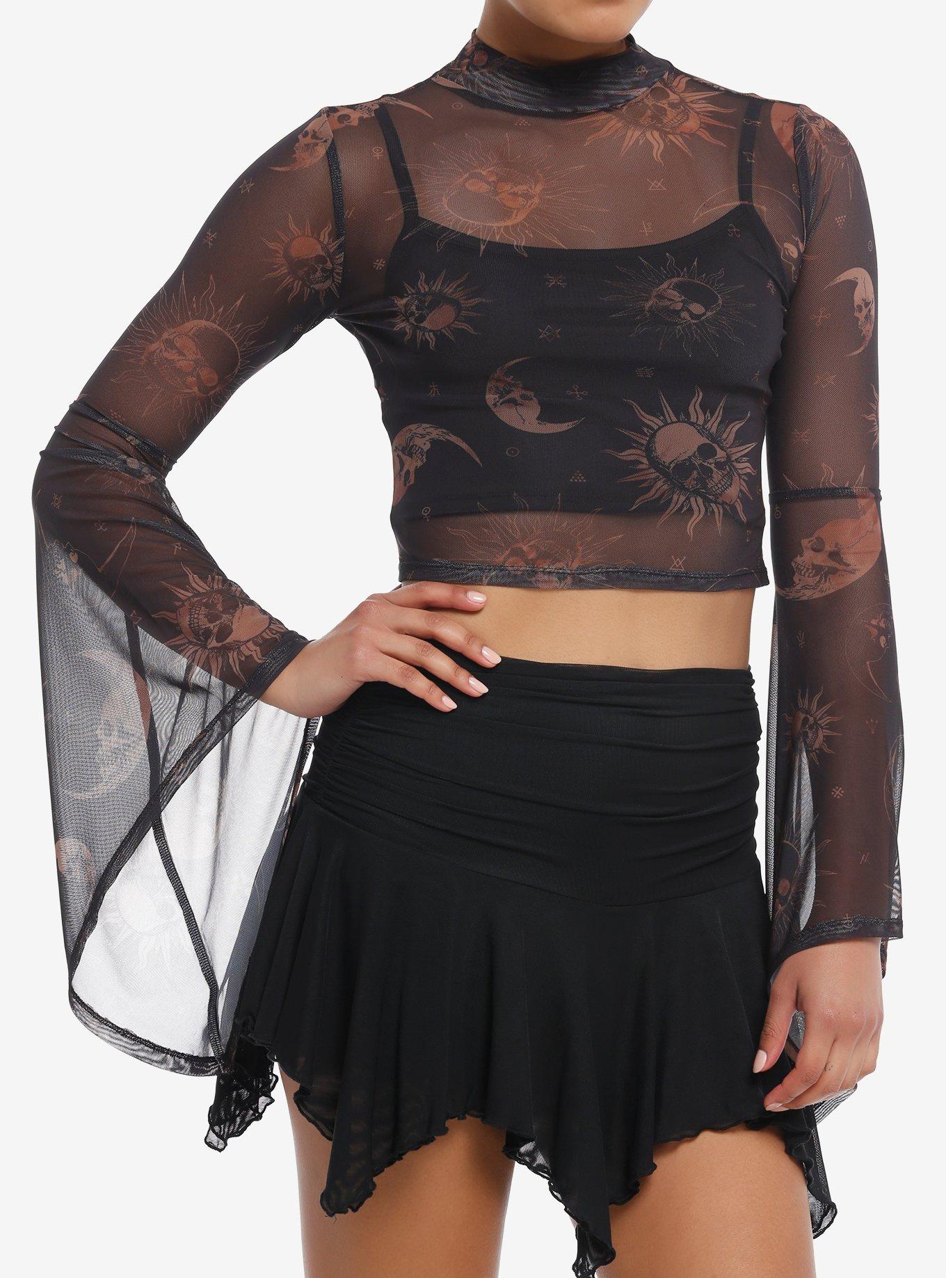 Cosmic Aura Skull Celestial Girls Twofer Mesh Top, , hi-res