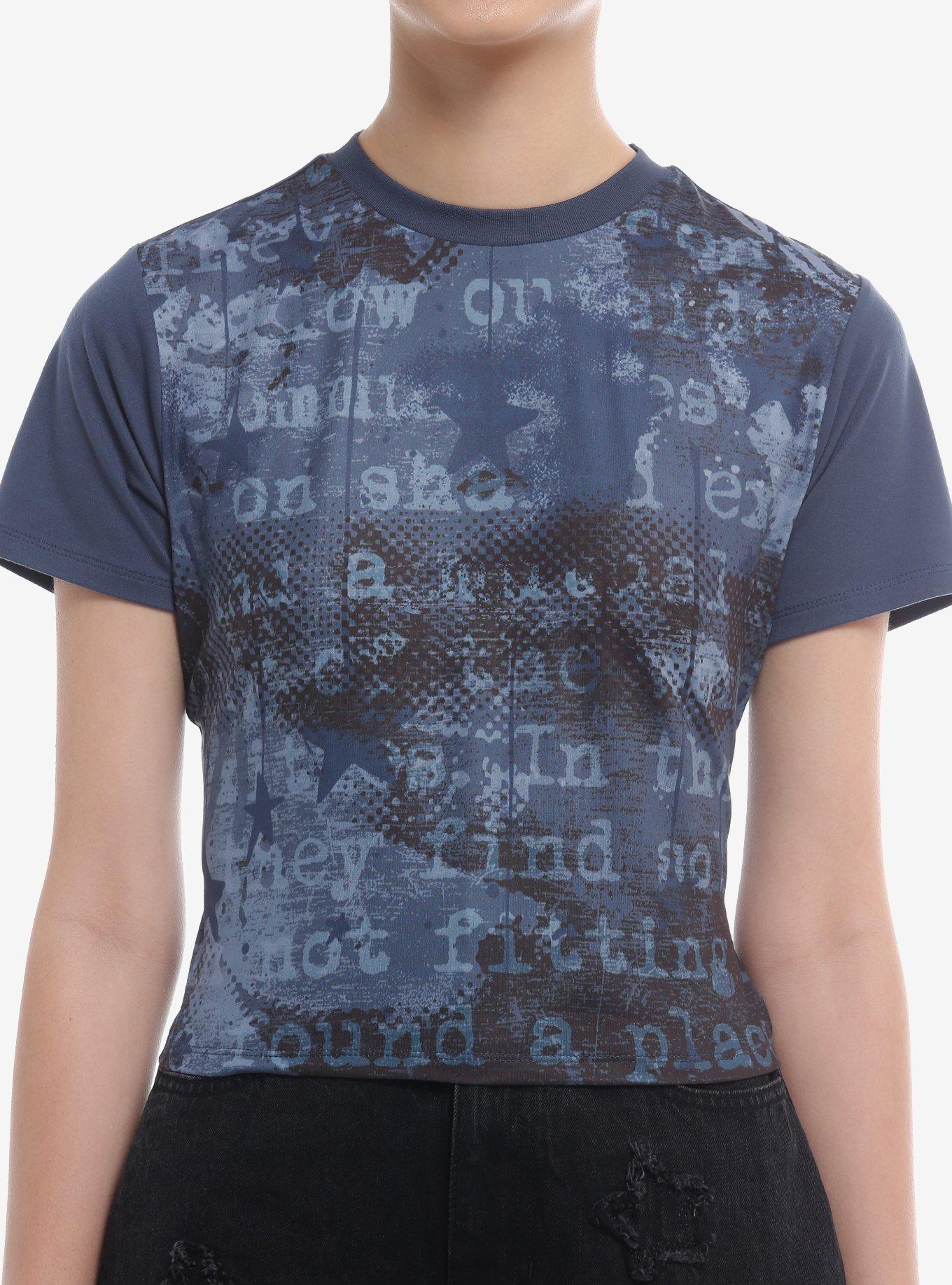 Social Collision® Blue Text Girls Crop T-Shirt