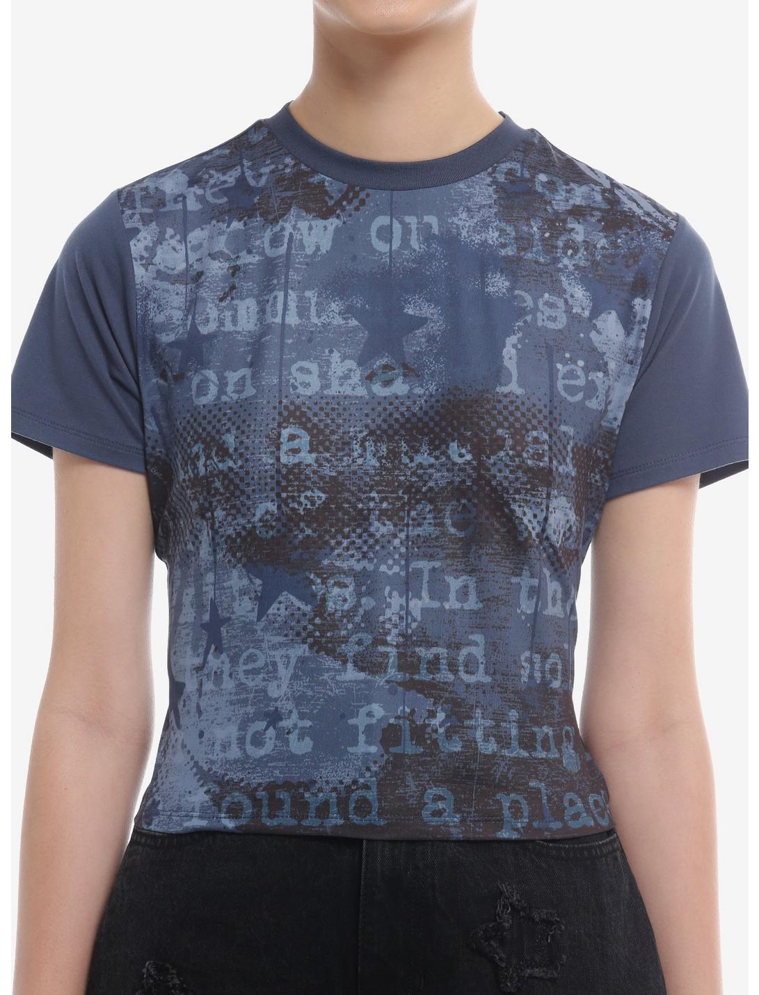 Social Collision® Blue Text Girls Crop T-Shirt, BLACK, hi-res