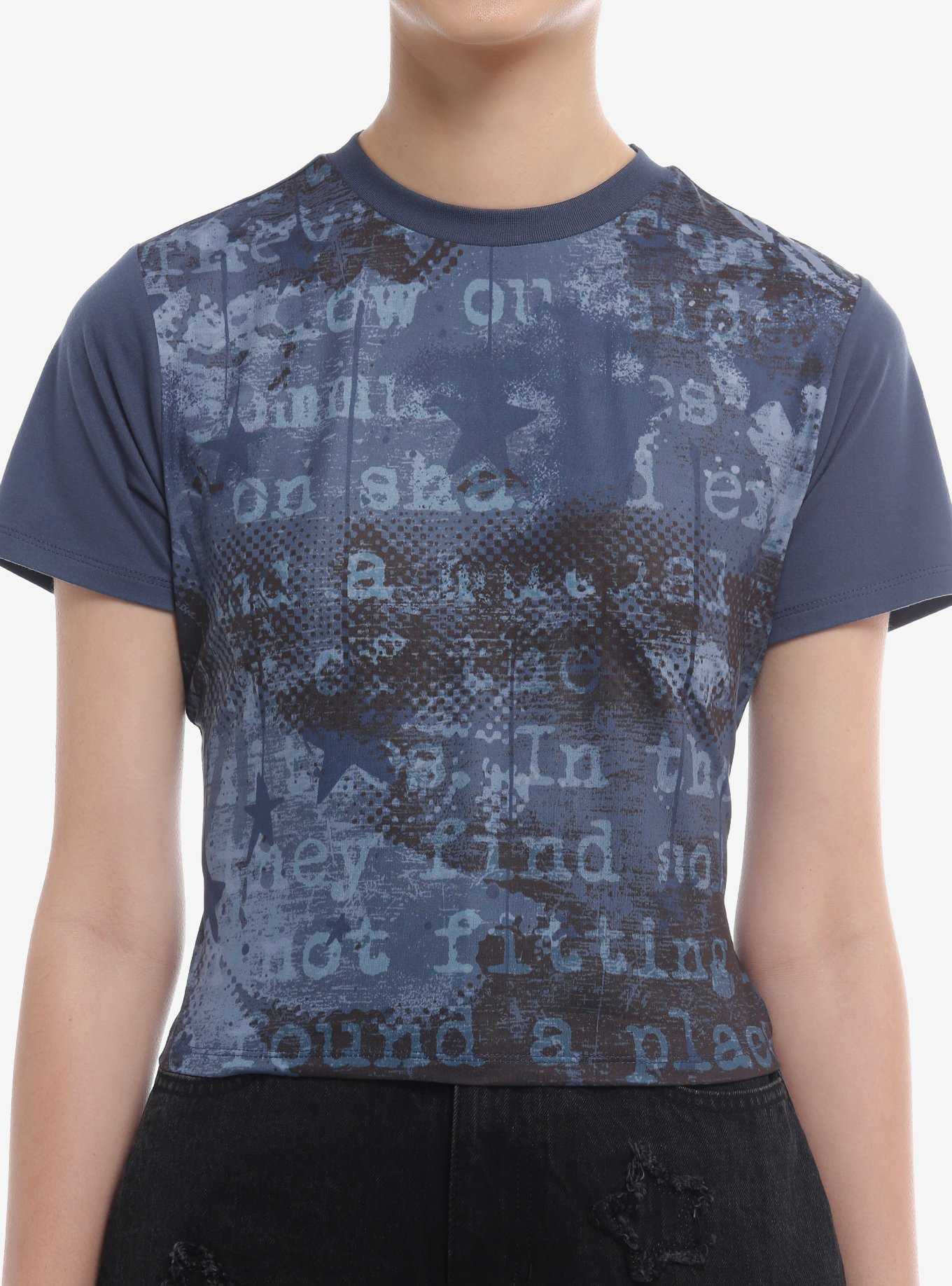 Social Collision® Blue Text Girls Crop T-Shirt, , hi-res