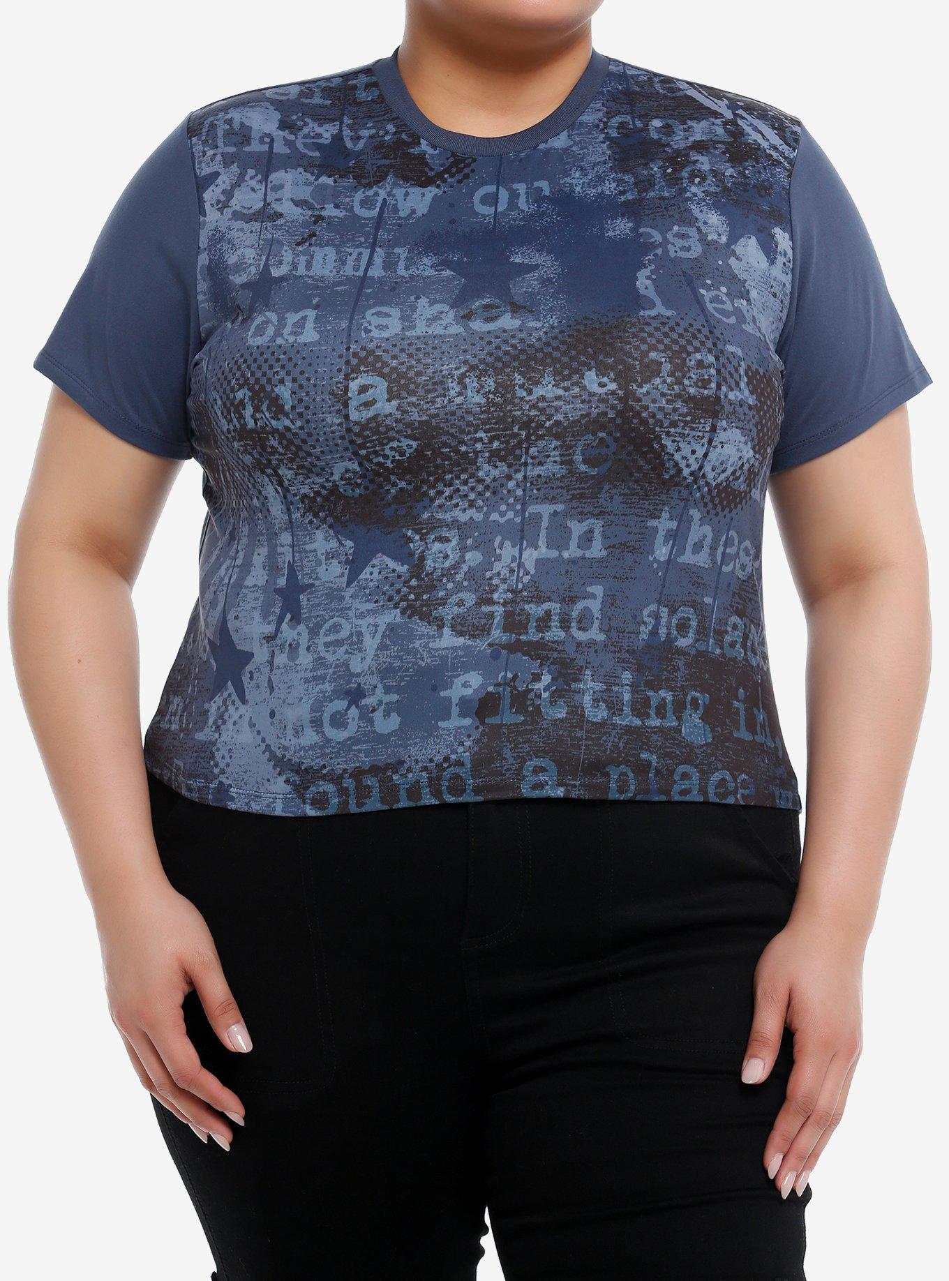Social Collision® Blue Text Girls Crop T-Shirt Plus