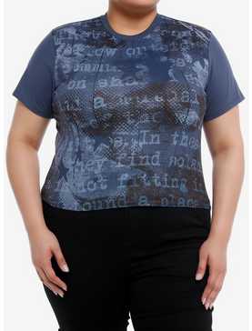 Social Collision® Blue Text Girls Crop T-Shirt Plus Size, , hi-res