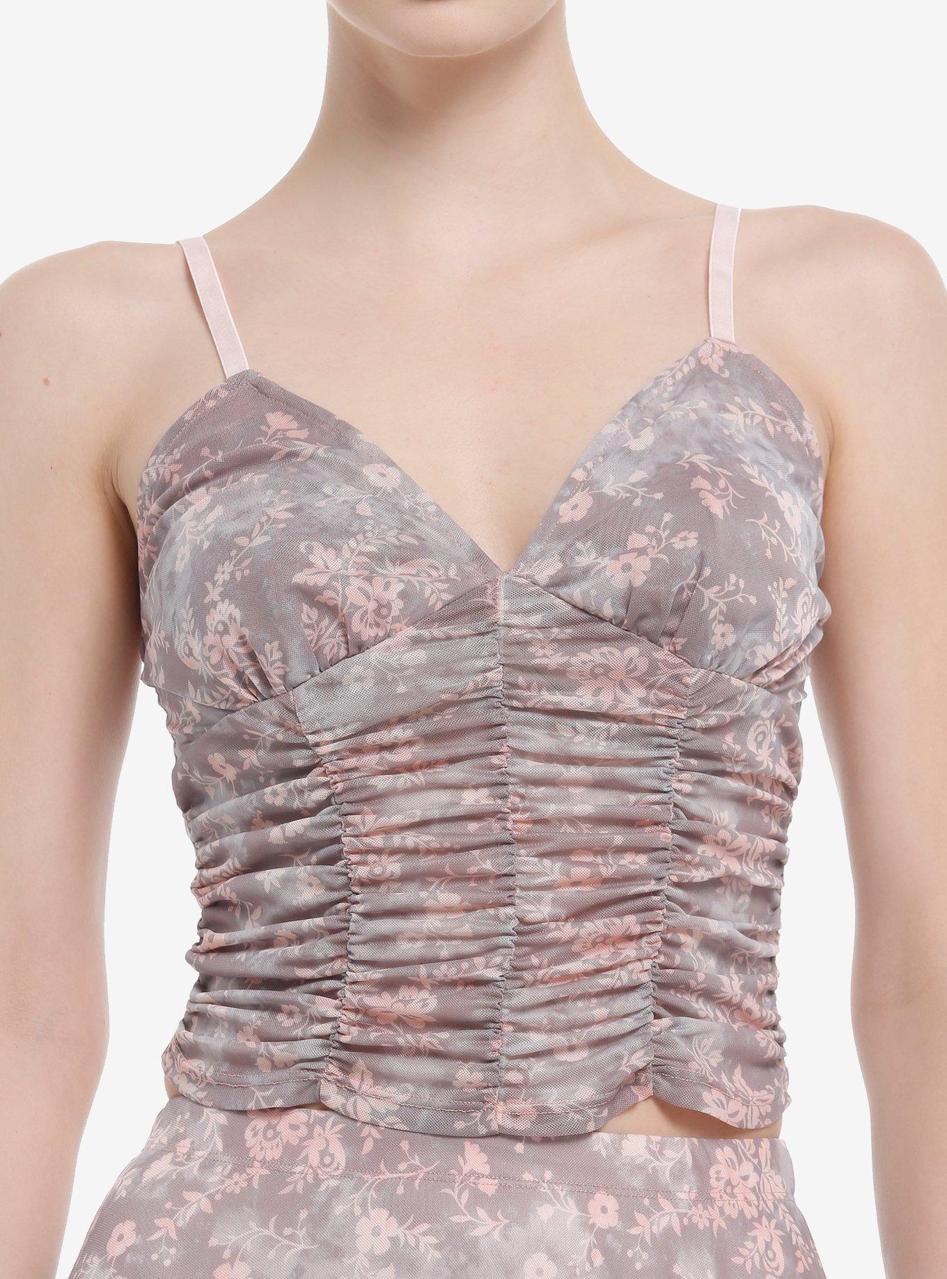 Thorn & Fable Pink Brown Floral Mesh Girls Tank Top