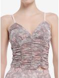Thorn & Fable Pink & Brown Floral Mesh Girls Tank Top, PINK, hi-res