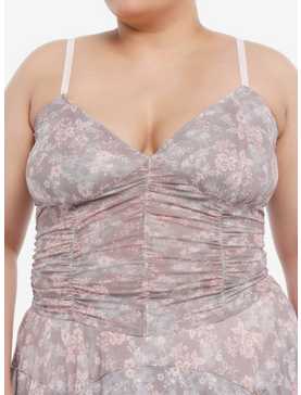 Thorn & Fable Pink & Brown Floral Mesh Girls Tank Top Plus Size, , hi-res