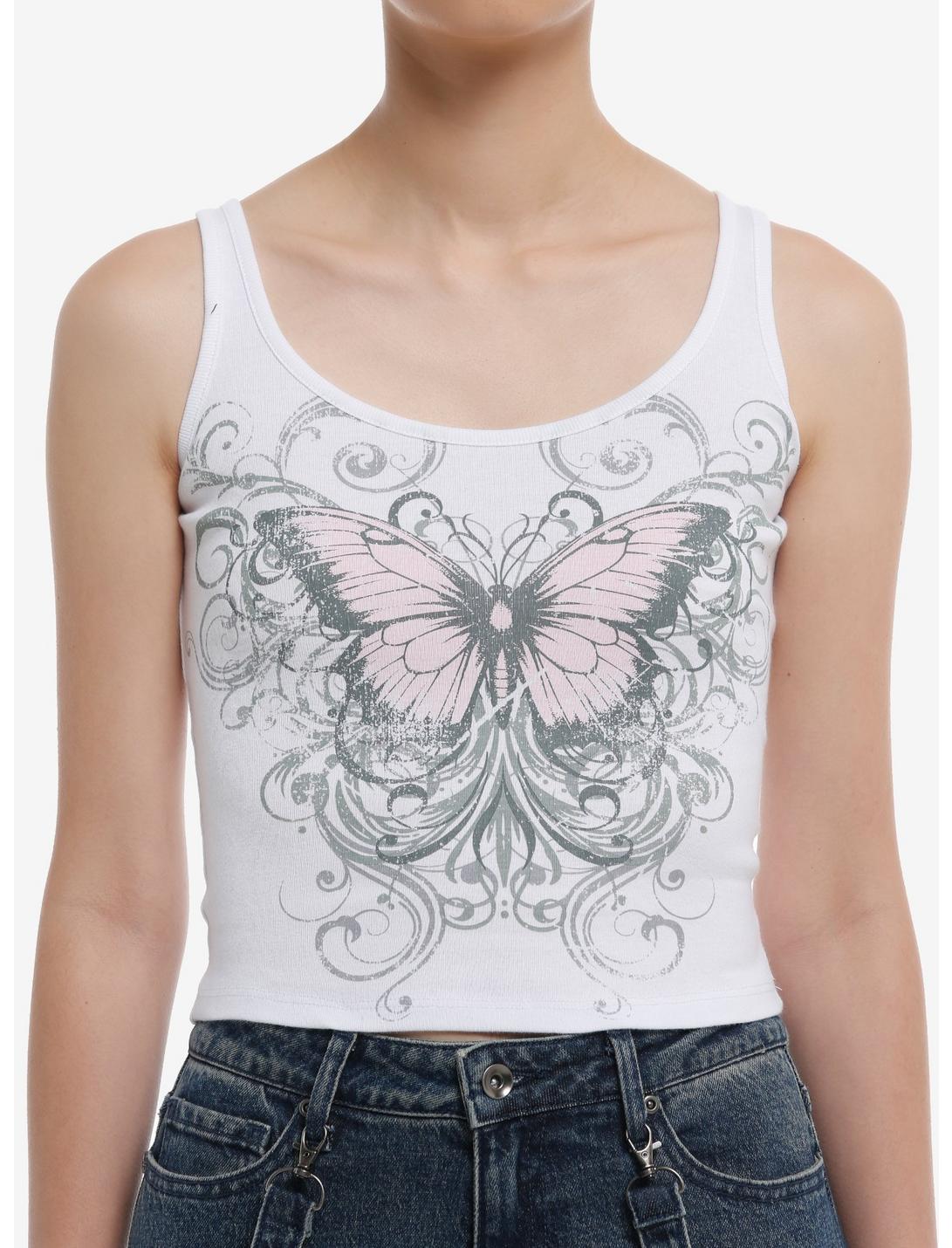 Social Collision® Butterfly Filigree Girls Tank Top, PINK, hi-res