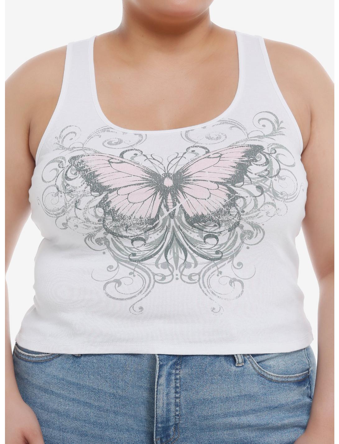Social Collision® Butterfly Filigree Girls Tank Top Plus Size, PINK, hi-res