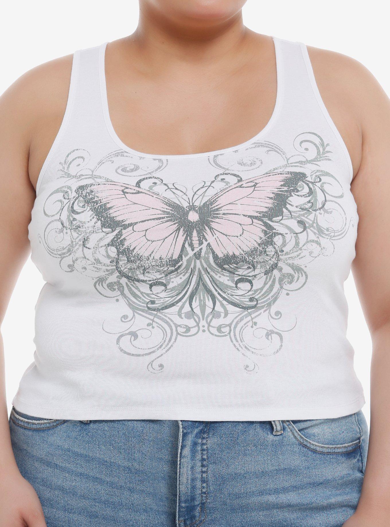 Social Collision® Butterfly Filigree Girls Tank Top Plus Size, PINK, hi-res