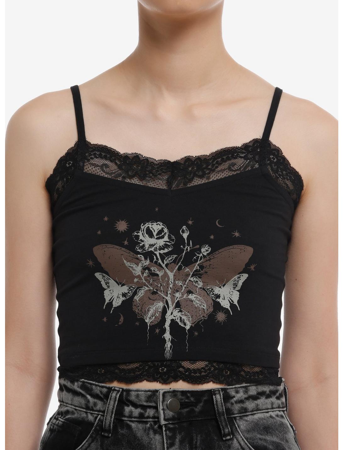 Cosmic Aura® Butterflies Lace Girls Crop Tank Top, GREY, hi-res