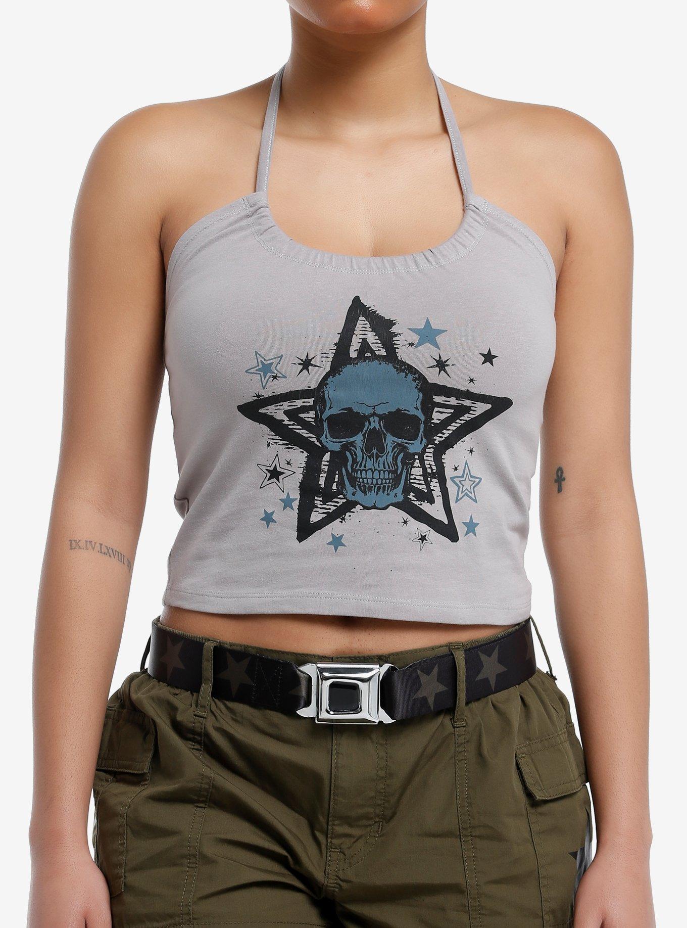 Social Collision® Skull & Star Girls Halter Top, BLACK, hi-res