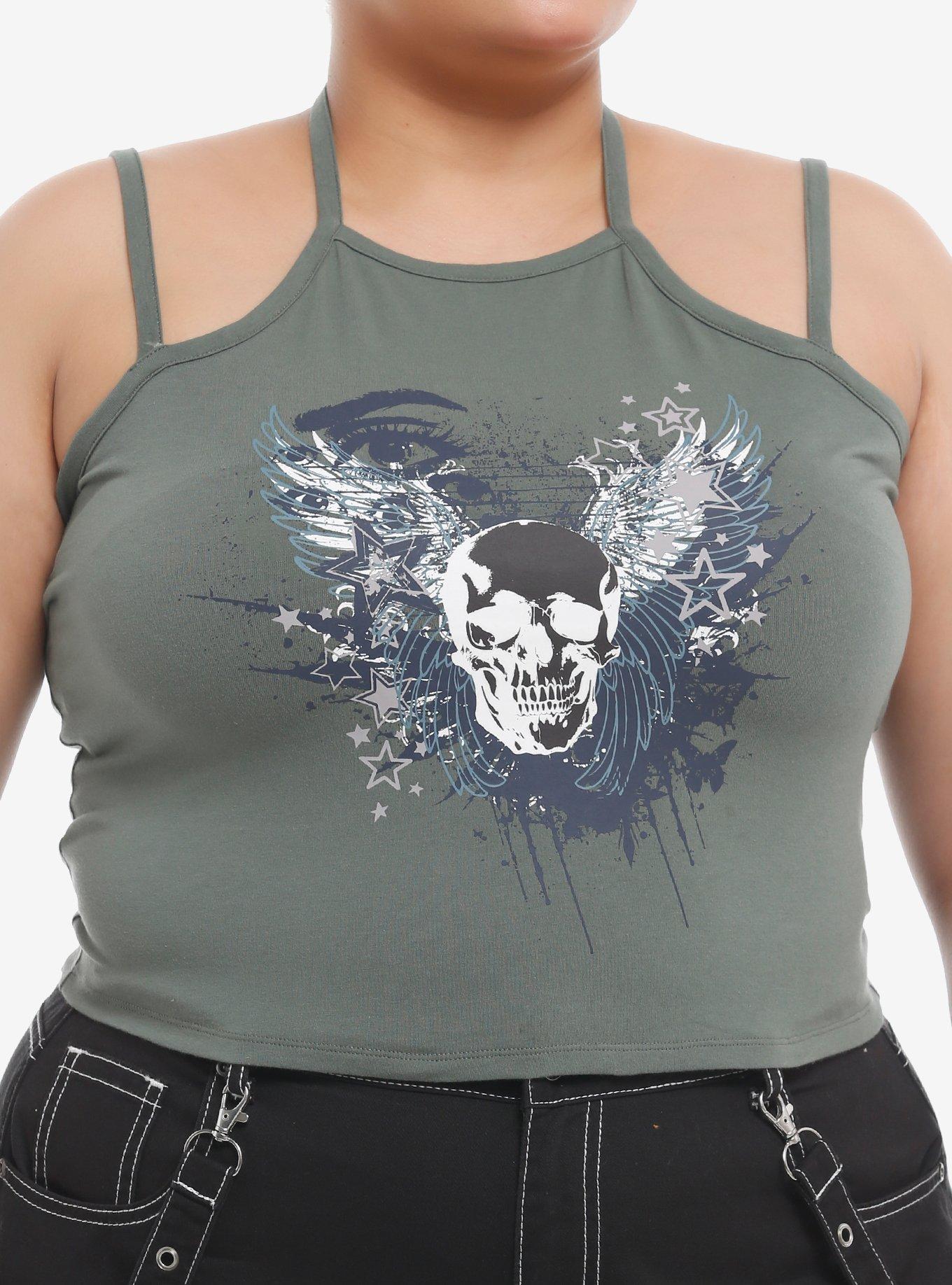 Social Collision® Winged Skull & Stars Girls Halter Tank Top Plus Size, , hi-res