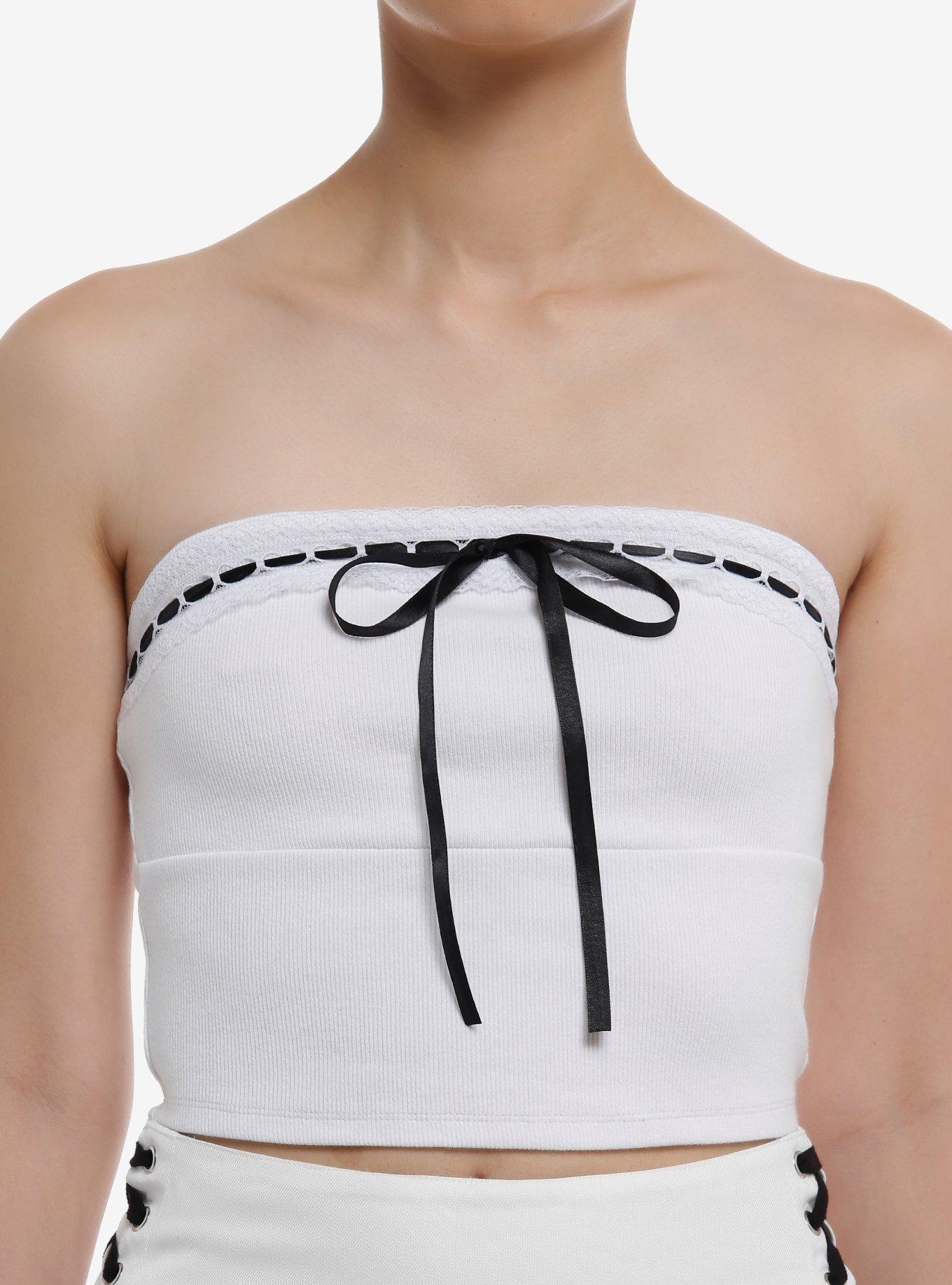 Sweet Society® Black Bow White Rib Tube Top