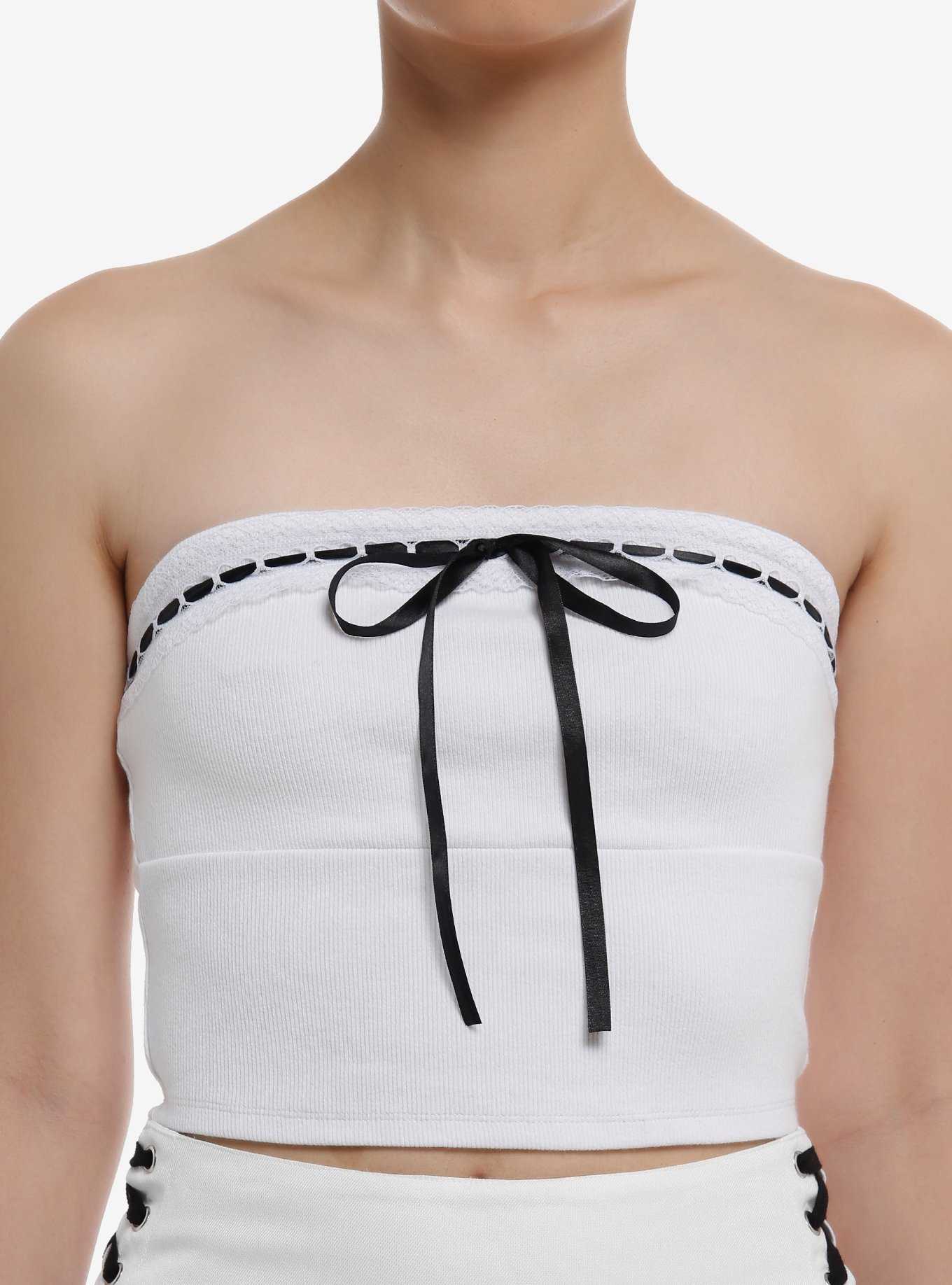 Sweet Society® Black Bow White Rib Tube Top, , hi-res