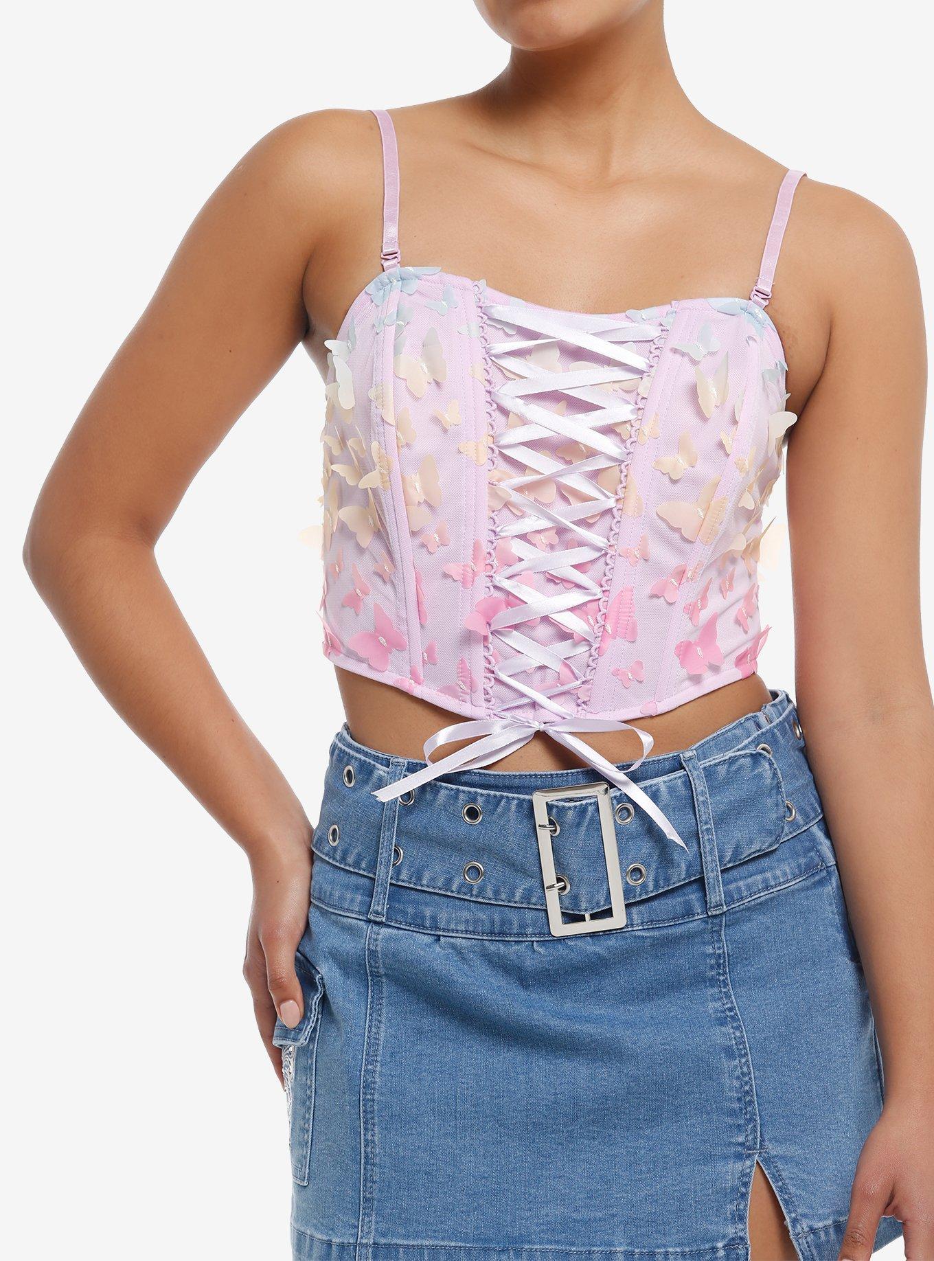 Thorn & Fable® Rainbow Butterfly Pastel Lace-Up Girls Corset Top