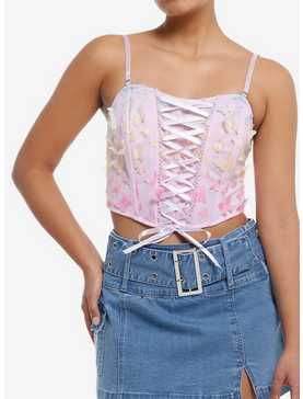 Thorn & Fable® Rainbow Butterfly Pastel Lace-Up Girls Corset Top, , hi-res