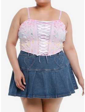 Thorn & Fable® Rainbow Butterfly Pastel Lace-Up Girls Corset Cami Plus Size, , hi-res
