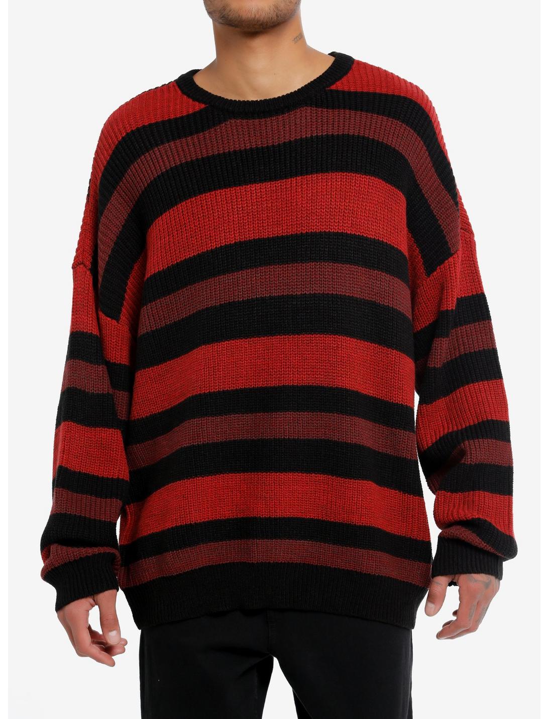 Thorn & Fable™ Red Maroon & Black Stripe Knit Sweater, RED, hi-res