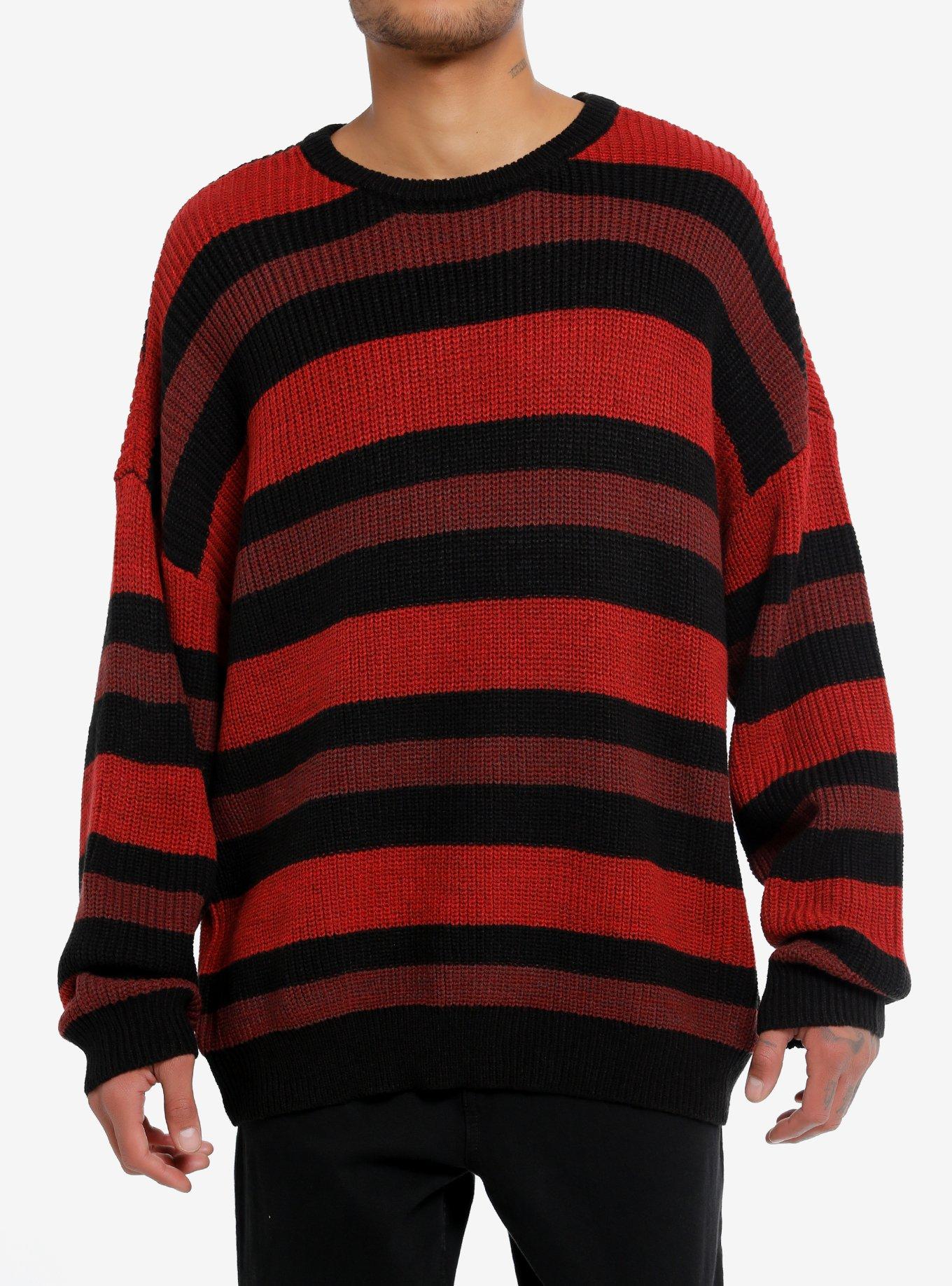 Thorn & Fable™ Red Maroon & Black Stripe Knit Sweater, , hi-res