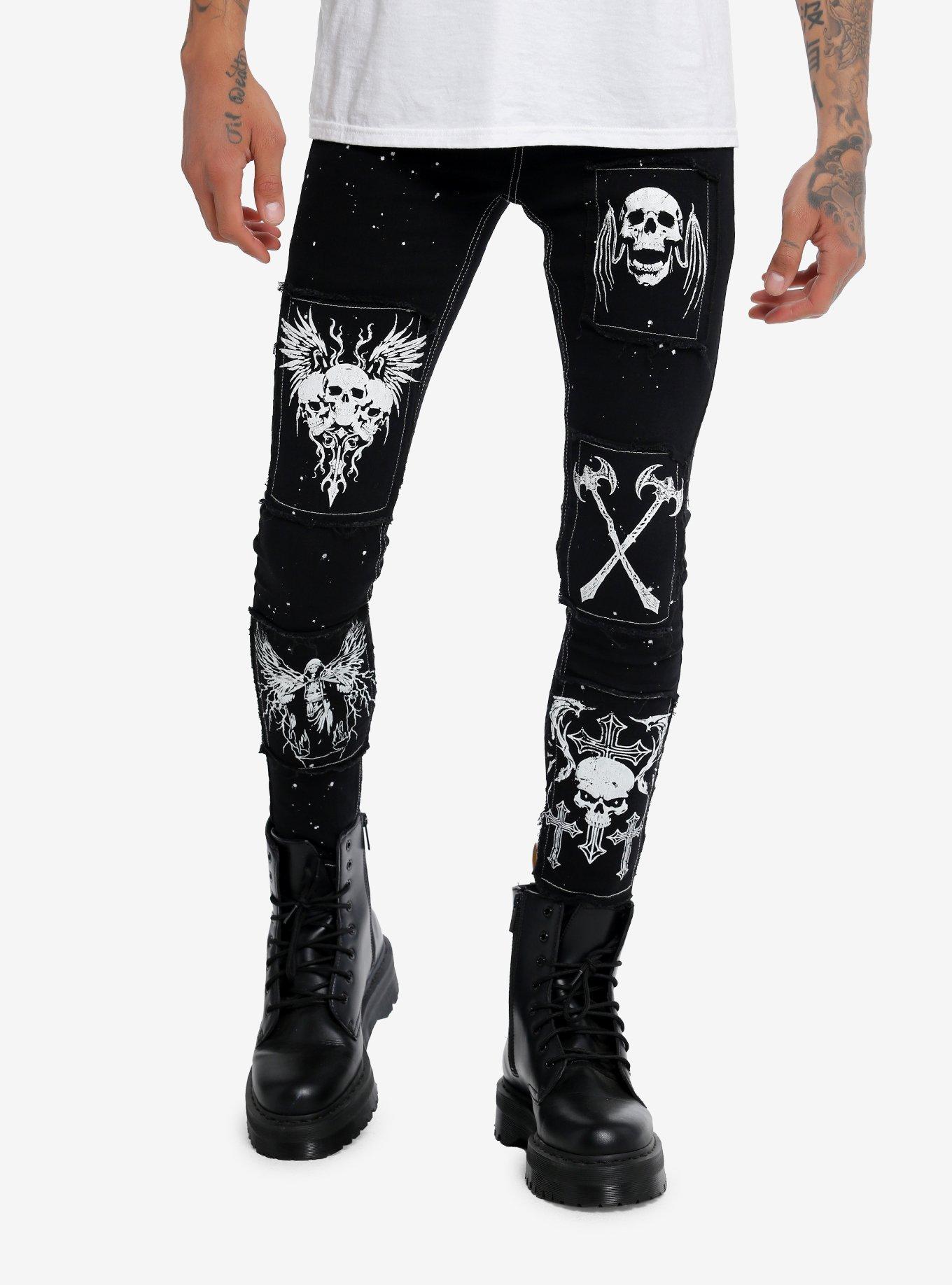 Black Skull Weapon Patches Stinger Jeans, , hi-res